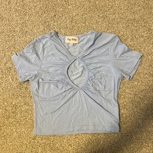 Crybaby cropped blue keyhole top